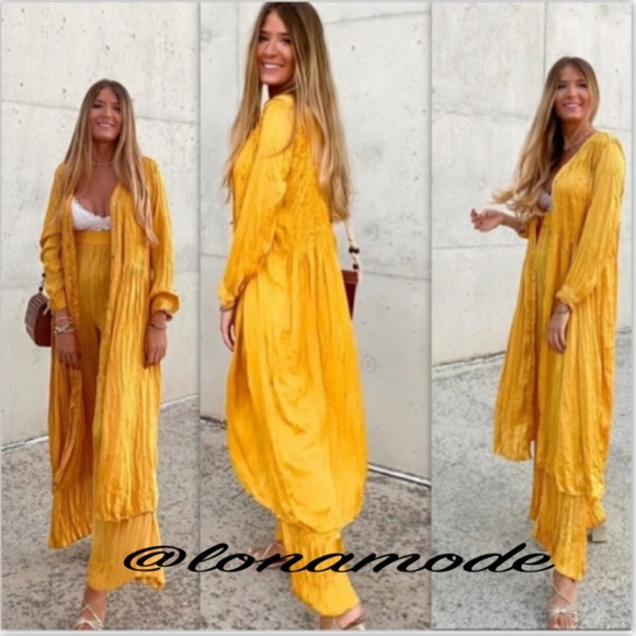 Zara Dresses & Skirts - “set” Zara Mustard Wrinkle Look Dress /Pants NWT